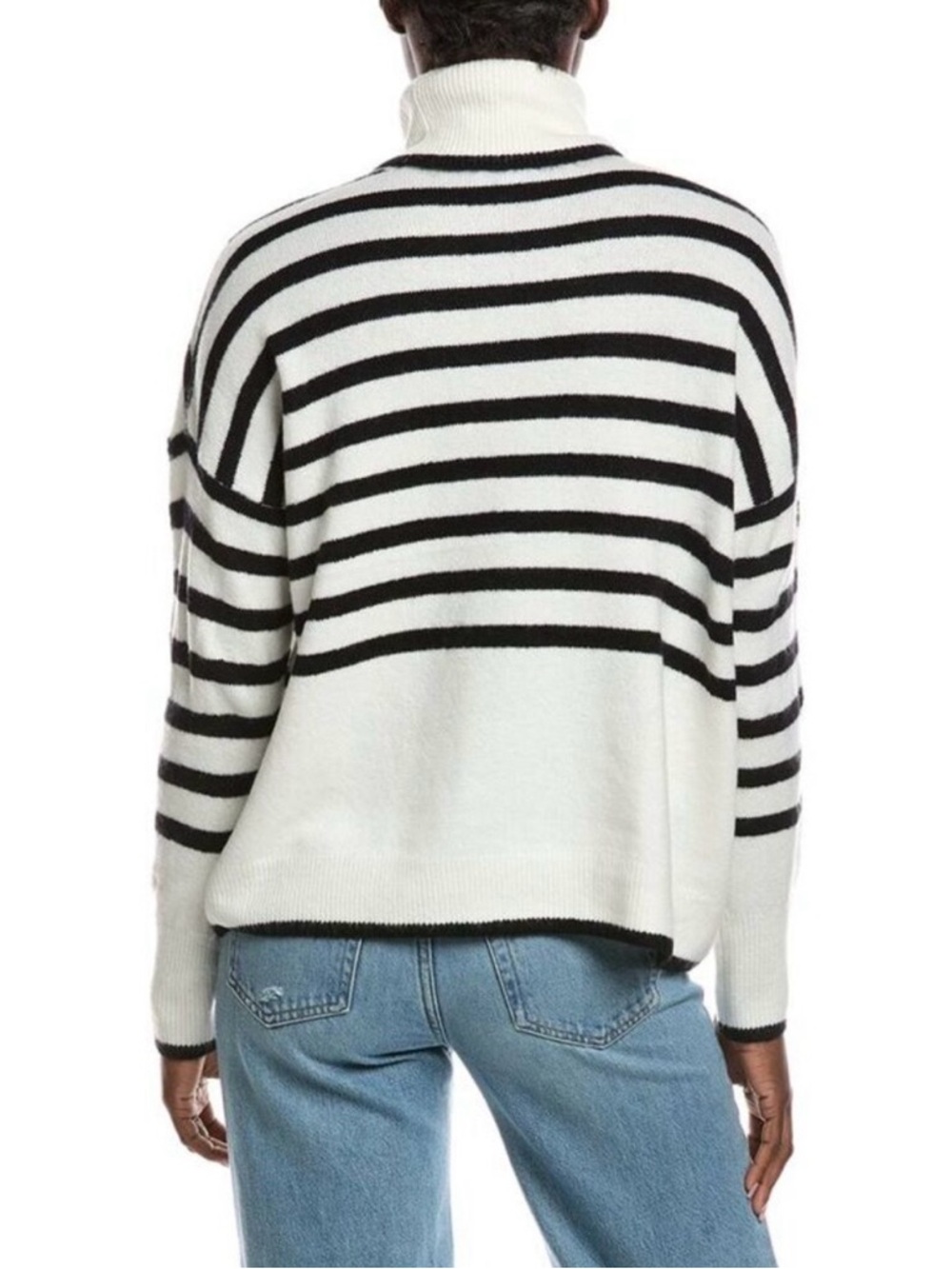 CeCe Black & Cream Striped Turtleneck Sweater - Picture 9 of 11